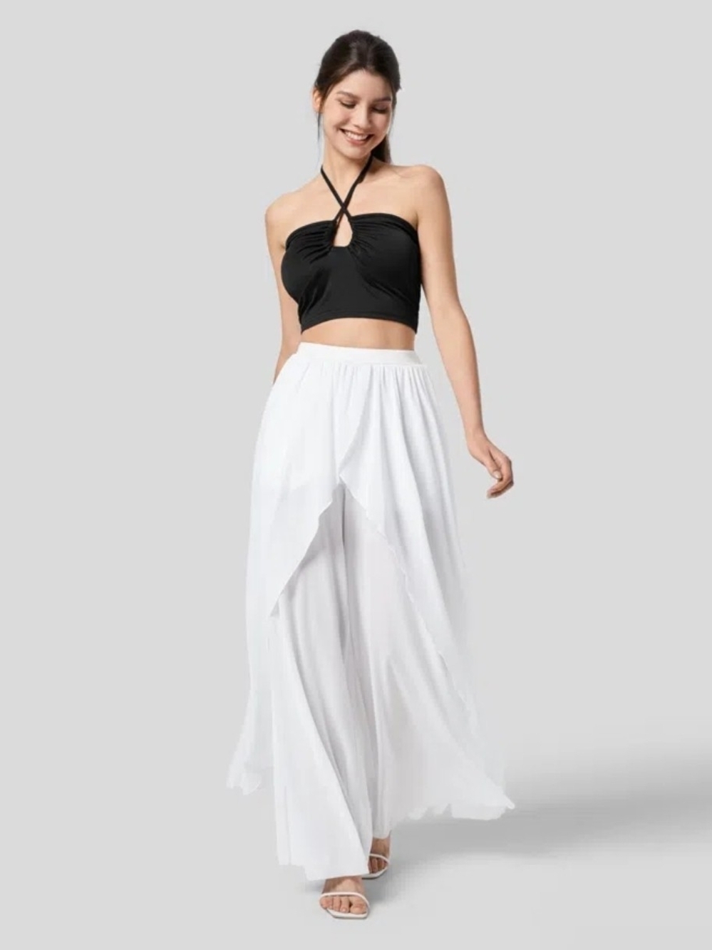 High Waisted Pocket Flowy Wide Leg Palazzo Pants M (213BAG)